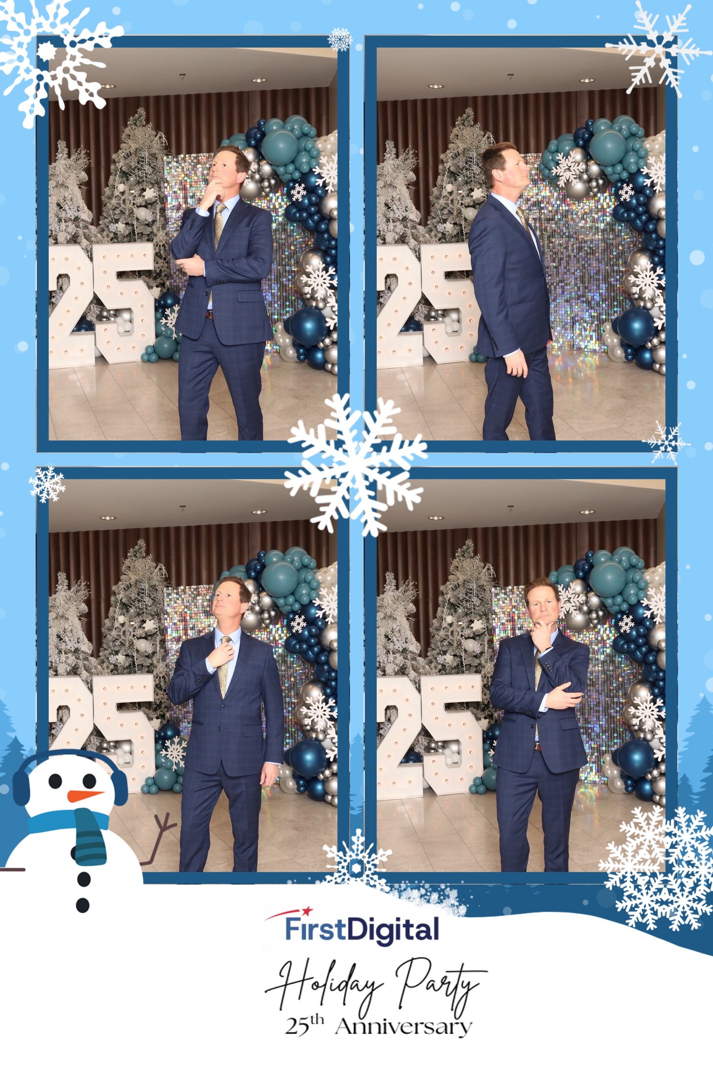 A corporate holiday party photo print customized with the company brand